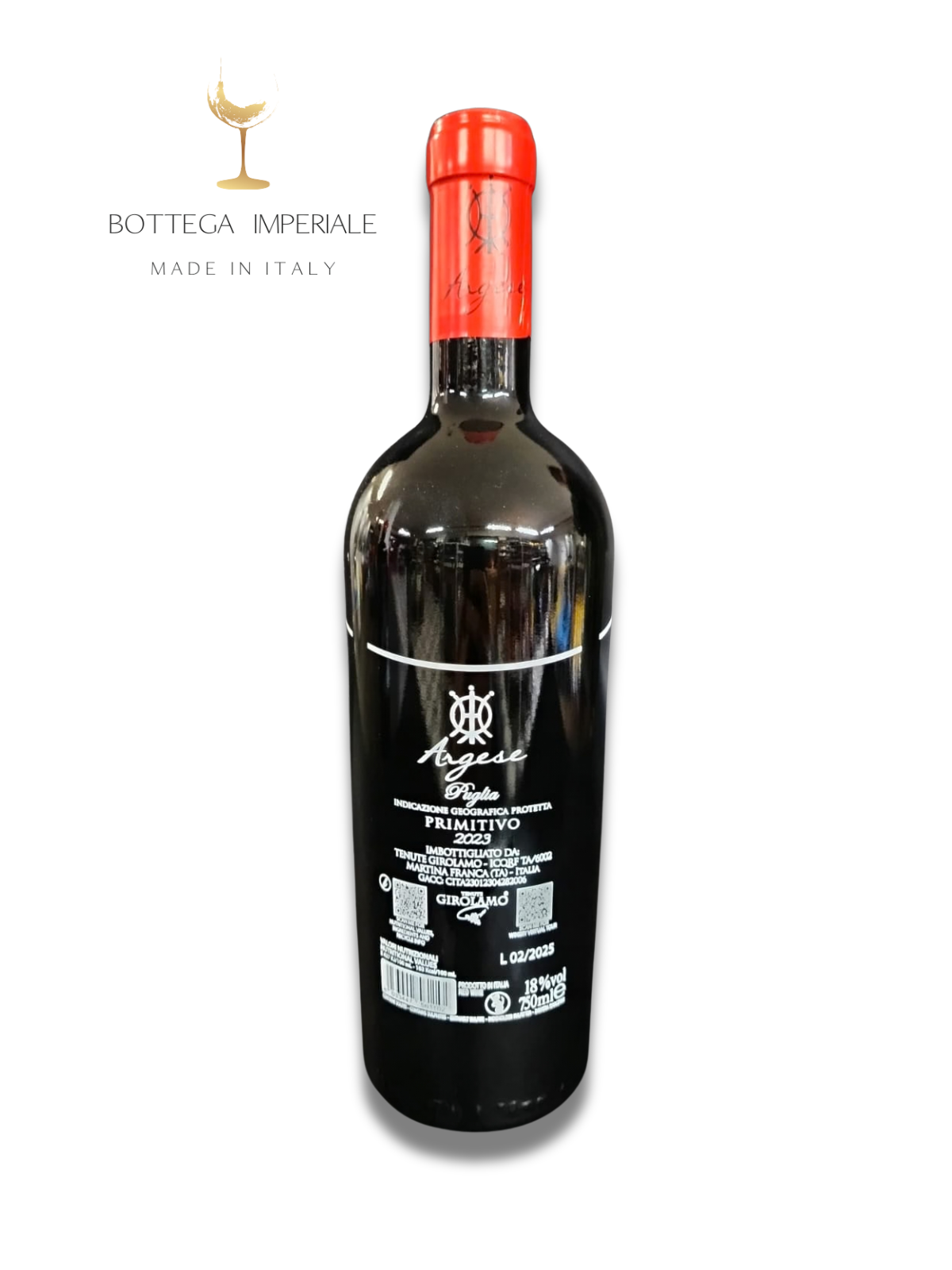comprare online vino pugliese l'ARGESE Primitivo IGP 2023: vendemmia tardiva, appassimento naturale e 12 mesi in barrique francese. Vino pugliese artigianale 18% vol. salento shop online bottega imperiale salentina