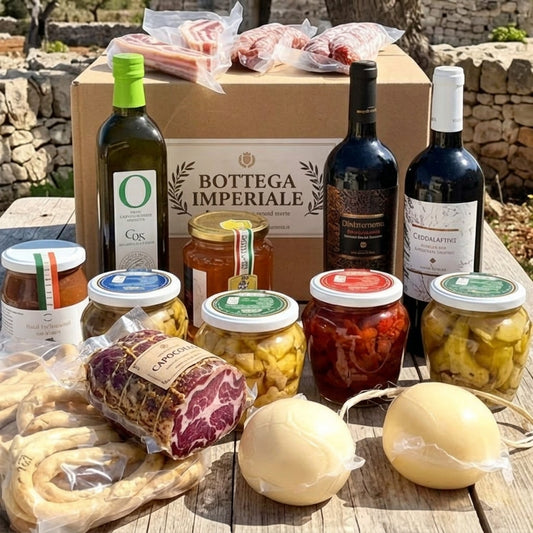Il Grande Box Regalo Pugliese di Bottega Imperiale con prodotti tipici pugliesi artigianali