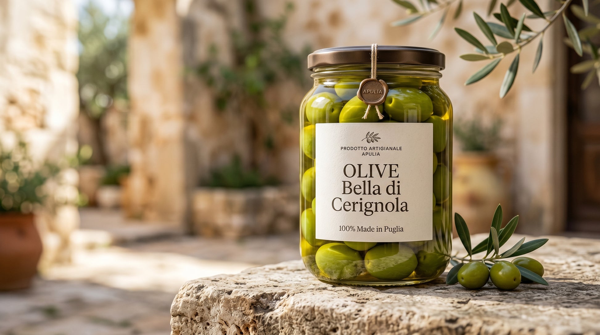 Olive verdi giganti Bella di Cerignola in barattolo di vetro, varietà IGP 100% pugliese