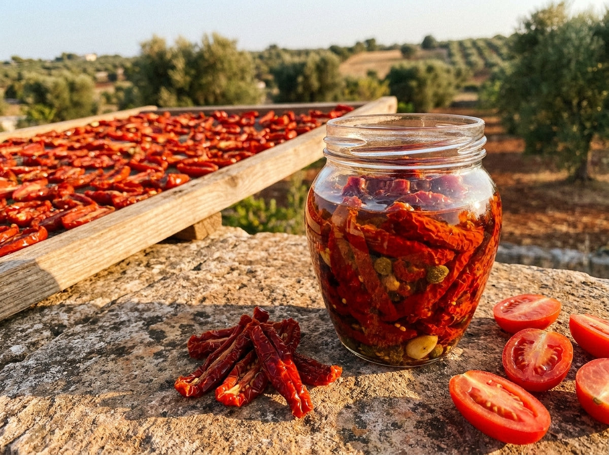 Pomodori secchi sott'olio con capperi e aglio,  bottega puglia dispensa pugliese