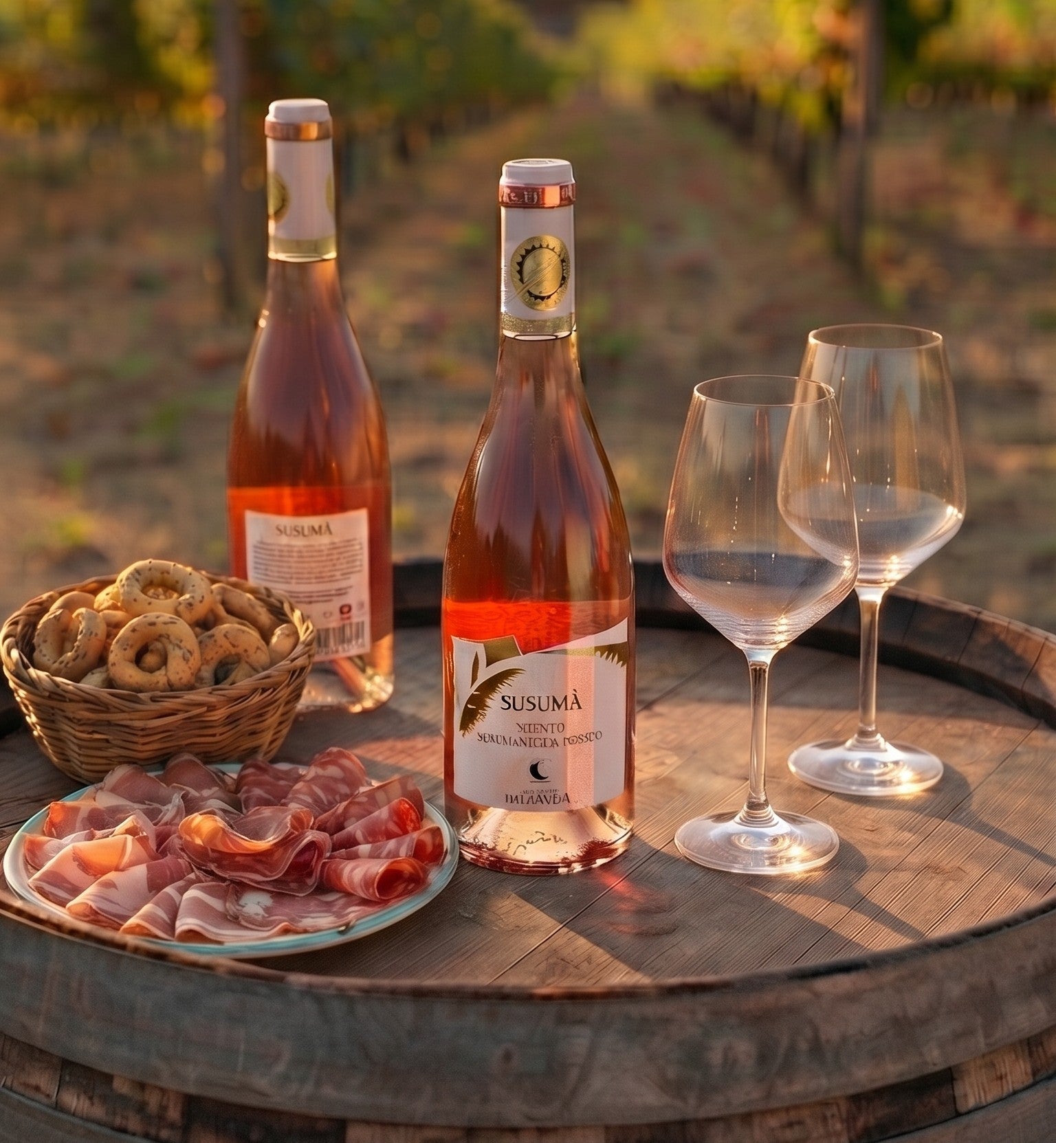 Retro etichetta di Susumà Susumaniello Rosato IGP, vino rosato pugliese.