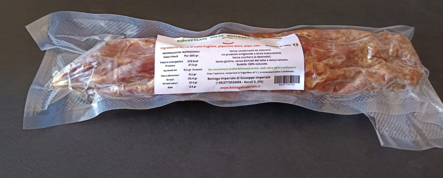 Salume punta di coltello soppressata dolce pugliese 100% razza italiana carne suina della puglia italia Bottega italiana gourmet regalo delicatessen