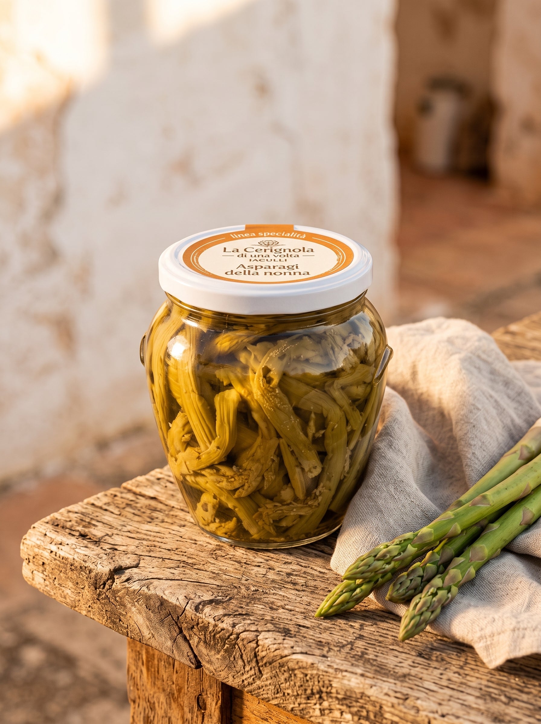Asparagi della nonna sott'olio, vaso da 550 gr, conserva artigianale pugliese Bottega Imperiale.