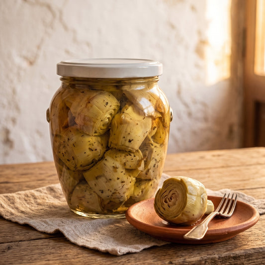 Cuori di carciofi interi sott'olio con aglio e prezzemolo. Conserve antipasti pugliesi bottega imperiale cuore di carciofo