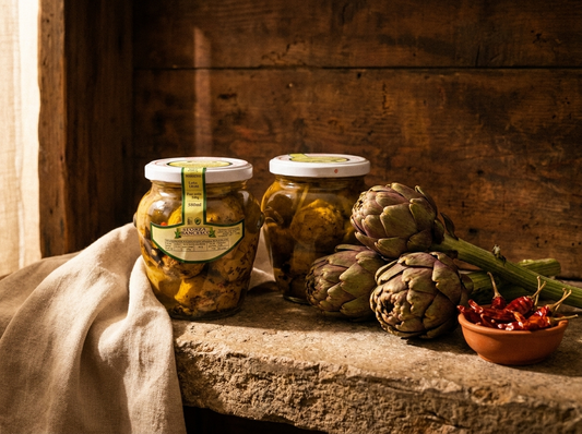 conserve sott'olio pugliesi bottega imperiale Carciofi grigliati interi sott'olio 550g, dispensa pugliese in pietra