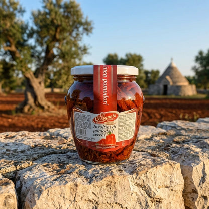 vasetto vetro di involtini sott'olio di pomodori secchi pugliesi bottega imperiale