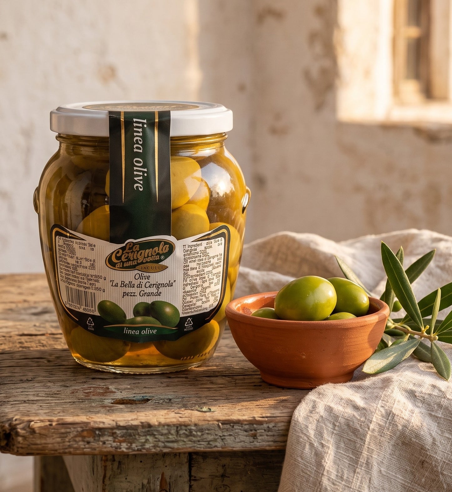 Olive verdi Bella di Cerignola di grande pezzatura in salamoia, 100% pugliesi, vaso da 550 gr.