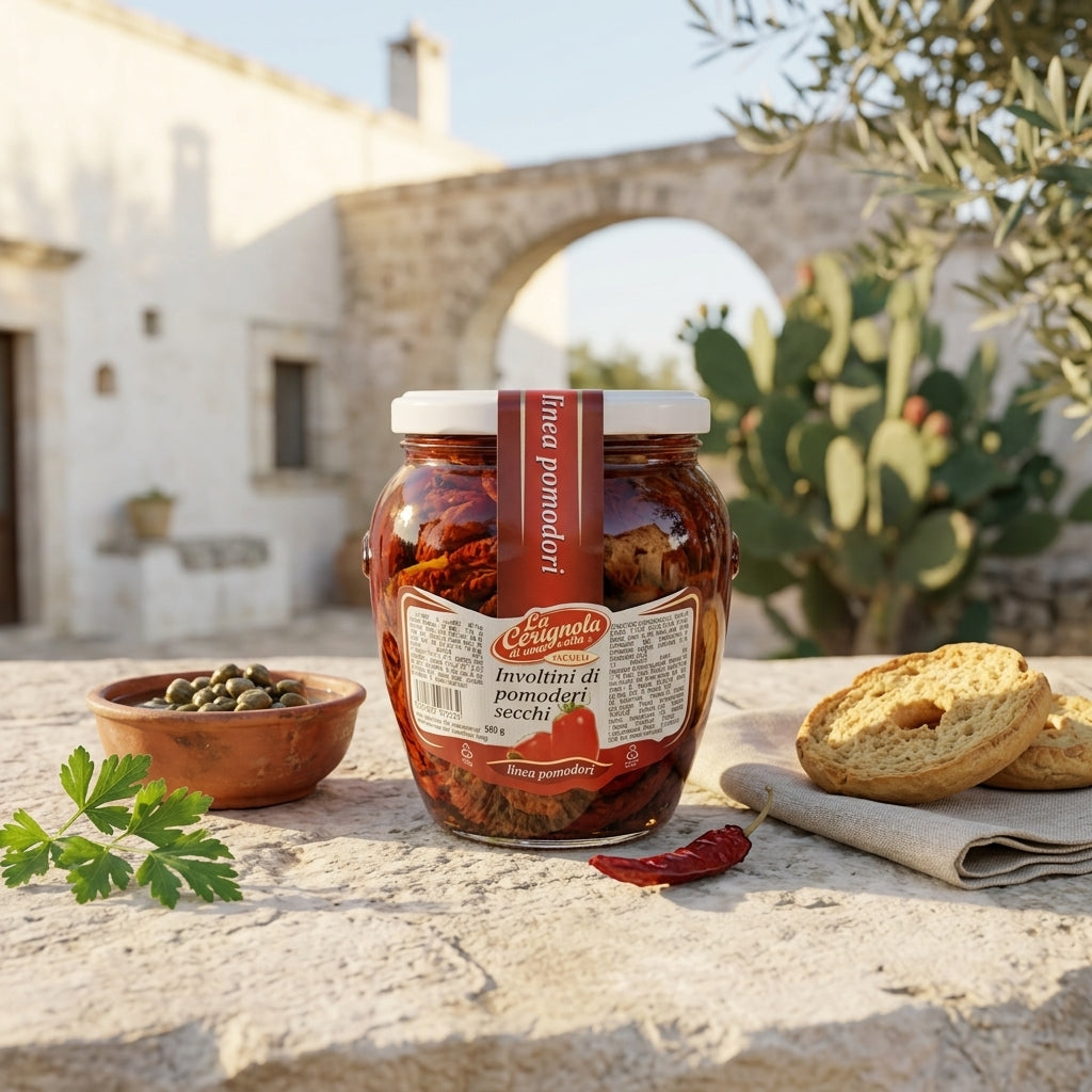masseria salentina bottega imperiale conserve sott'olio pomodori involtini di tonno con pomodori secchi pugliesi