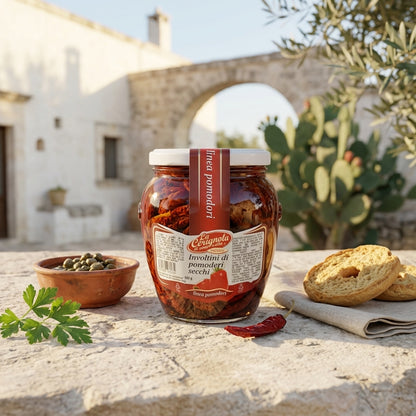 masseria salentina bottega imperiale conserve sott'olio pomodori involtini di tonno con pomodori secchi pugliesi