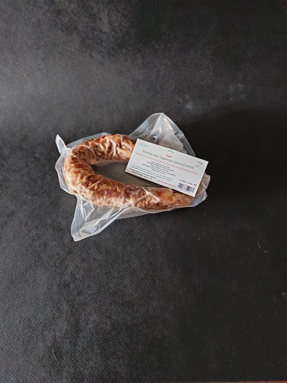 comprare online salsiccia pugliese artigianale a punta di coltello Bottega Imperiale puglia artigiano senza glutine carne suina massima qualità salsiccia al finocchietto  