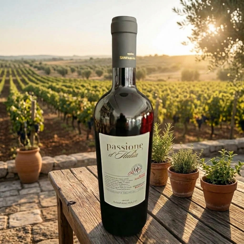 Bottiglia di Passione d'Italia Negroamaro Riserva DOC, vino rosso del Salento