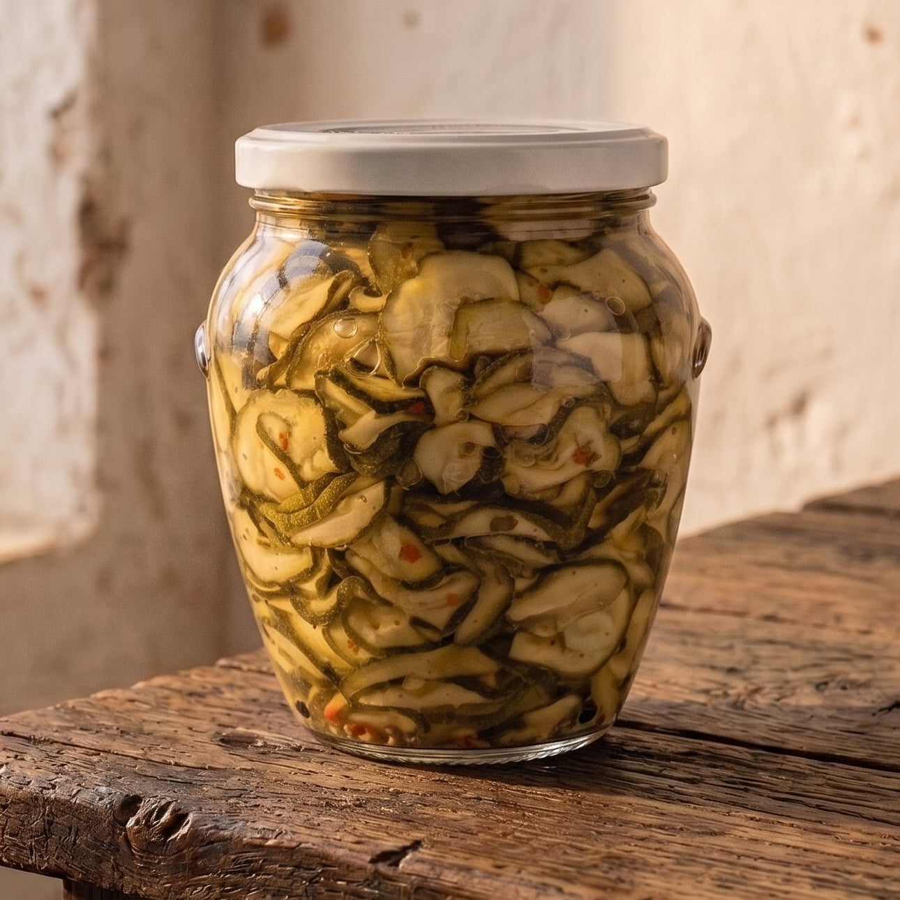Zucchine a rondelle grigliate e messe sott'olio con aglio e prezzemolo. Nota affumicata dalla griglia. bottega imperiale